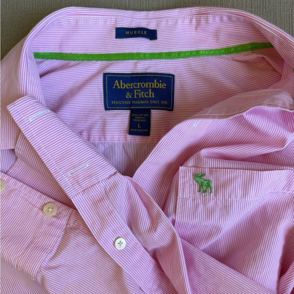 Abercrombie & Fitch Men's Pink Pinstripe Shirt